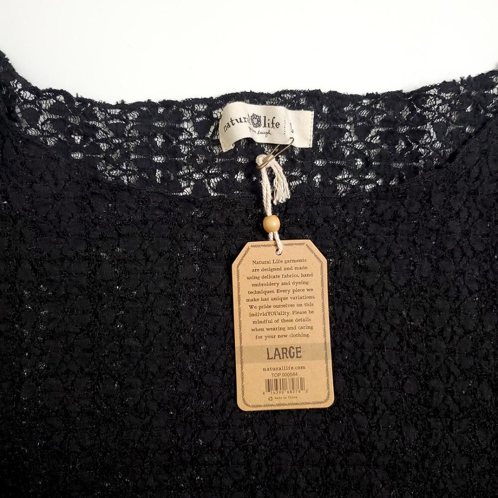 Natural Life Lace Layering Top L Black Long Sleeve Semi Sheer Stretchy Boho - Picture 7 of 13